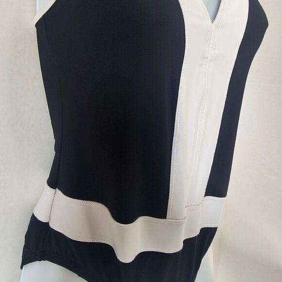 BLEU Rod Beattie Summer Plunge Halter One Piece Swimsuit Black/White Sz 4 - Picture 2 of 5